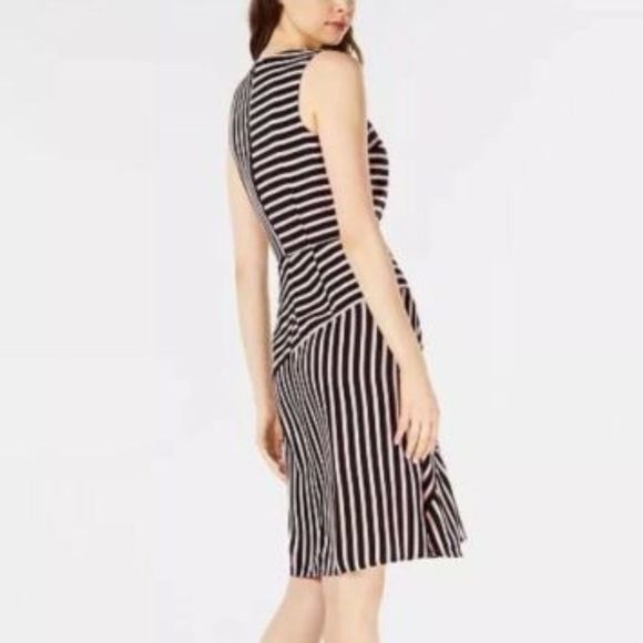 NWT BAR III Women Pink/Black V Neck Fit and Flare Stripe Dress Medium - Picture 3 of 8